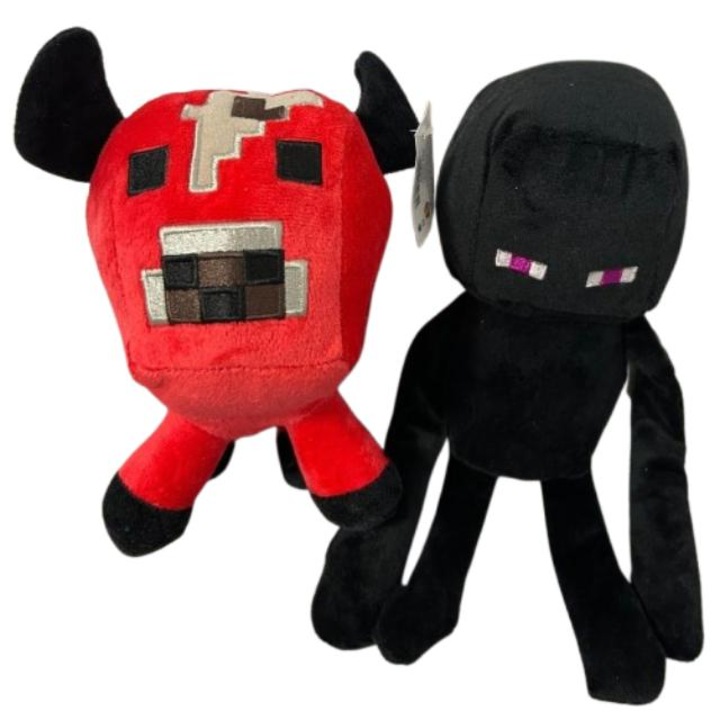 Set 2 jucarii de plus Minecraft: rosu si negru, 28cm
