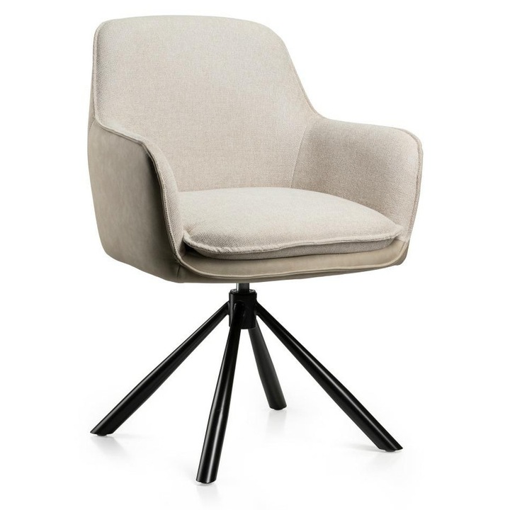 Въртящ се стол, HowHomely, Ciano, Въртящ се, Кремав, Екопиеле, Букле плат, Ергономичен, Метална основа, Идеален за трапезария и офис, Тегло до 120 кг, Частично сглобен