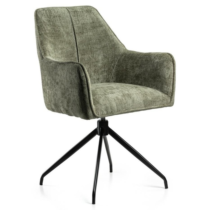 Scaun Rotativ, HowHomely, Fiori, Verde, Catifea, Metal, Ergonomic, Baza Stabila, Partial Asamblat, Pentru Living, Dining Si Birou