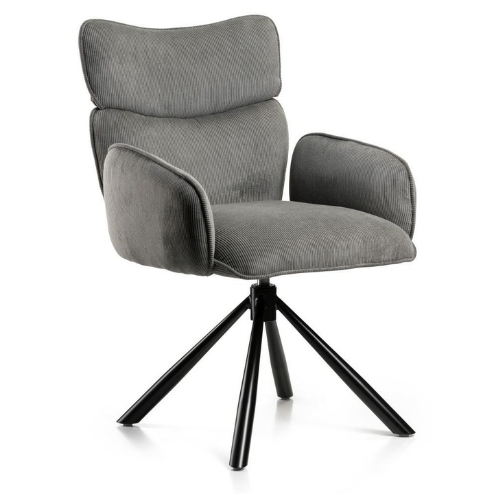 Scaun Rotativ, HowHomely, Tudor, Grafit, Textil, Rotativ, Ergonomic, Baza Metalica, Dimensiuni 61x91, 5x63 cm, Latimea Sezutului 42 cm, Inaltimea Sezutului 48 cm, Adancimea Sezutului 48, 5 cm, Inaltimea Spatarului 44, 5 cm, Greutate 10, 5 kg