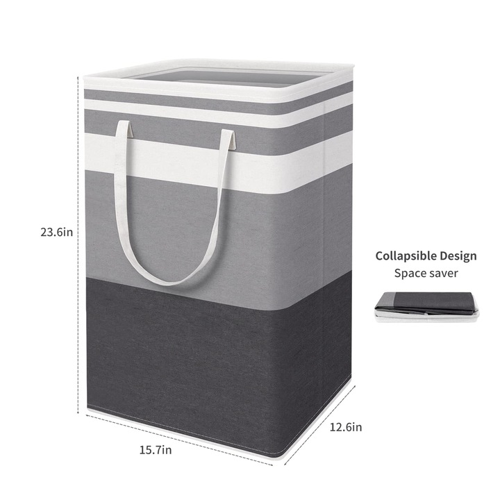Комплект 2 коша за пране, NIKONIKO, Големи сгъваеми кошове за пране с лесни дръжки за носене, Самостоятелен водоустойчив кош за дрехи, Кош за съхранение на играчки, Организатор за дрехи, 63 x 40 x 32 см, Обем 80 л, Градиентно сиво