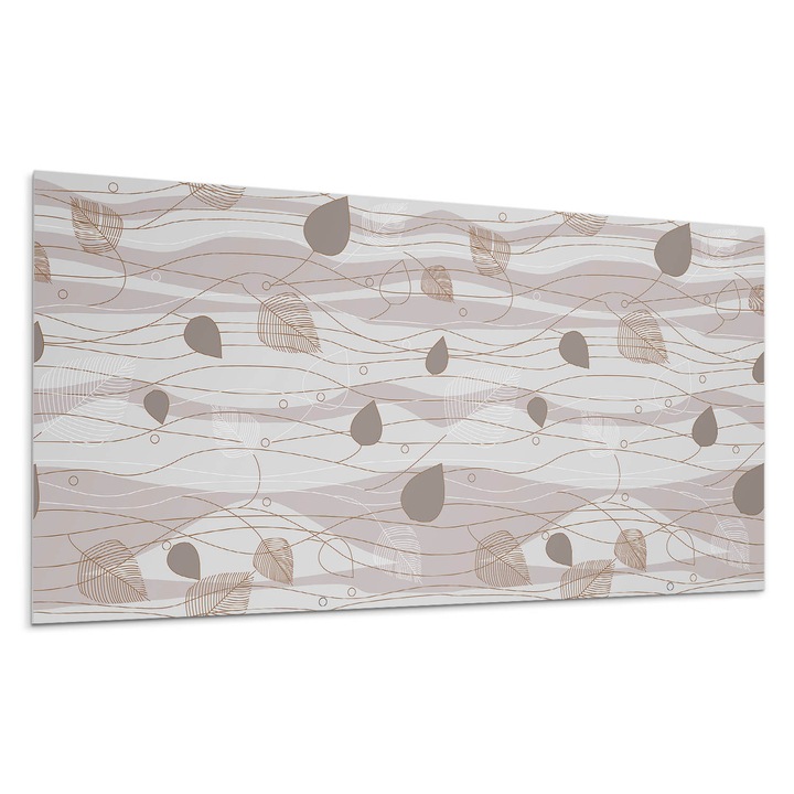 Öntapadó dekoratív panel, Wallfluent, Leveles motívum hullámos stílusban, Szürke, 120x60 cm, 010310540040000033354