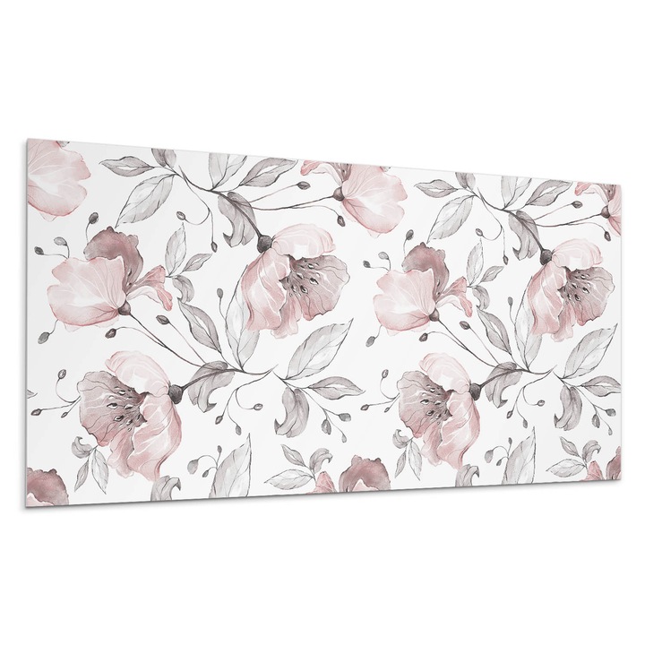 Öntapadó dekoratív panel, Wallfluent, Virág motívum akvarell stílusban, Fekete és fehér, 120x60 cm, 010310540040000030455