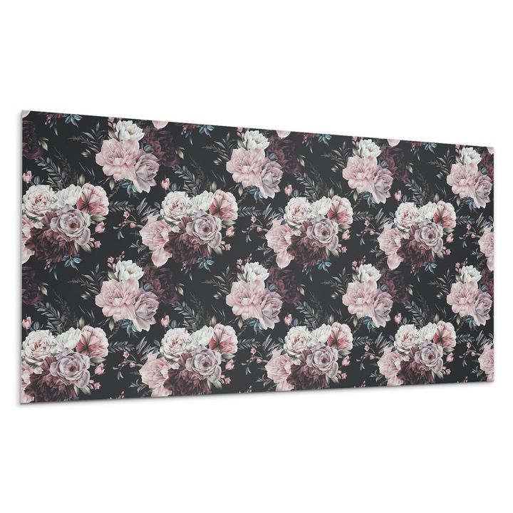 Panou vinil decorativ, Wallfluent, Model floral pe fundal, Negru, 10x40x20, 010310540020000028089