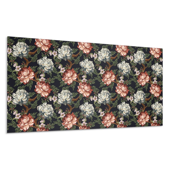 Panou vinil decorativ, Wallfluent, Model floral pe fundal, Negru, 10x40x20, 010310540020000028140