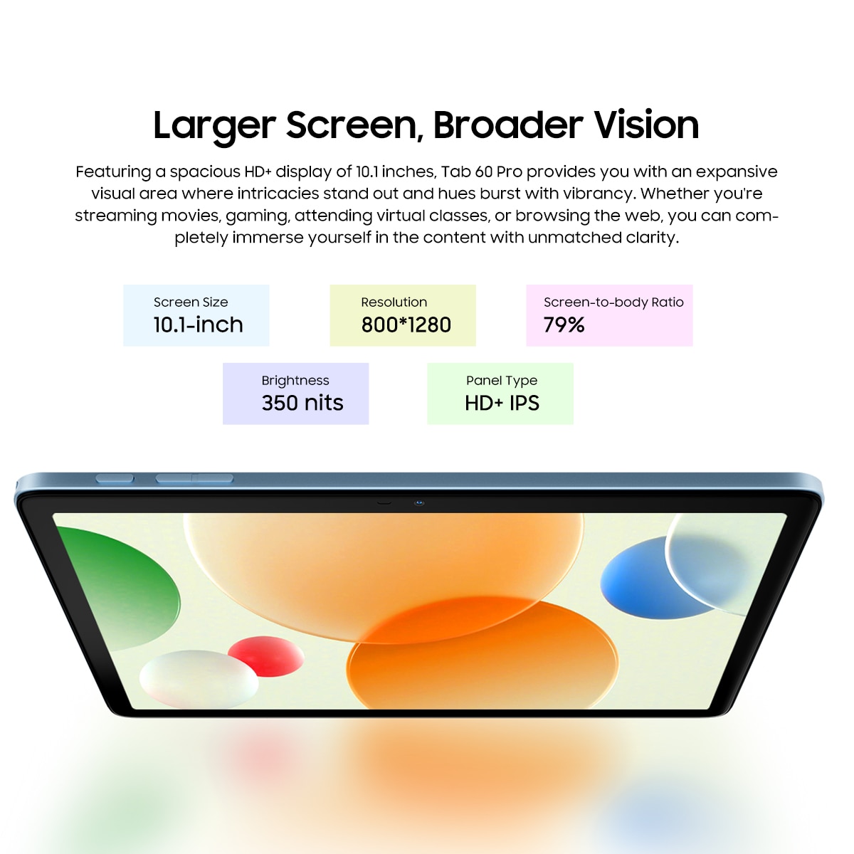 Tableta Blackview Tab 60 Pro, 10.1 inch, Android 15, 2.4G+5G, WiFi 6, 24GB Ram(8GB + 16GB extensibili), 128GB ROM, Expandabil 1TB, 5100mAhSuport pentru pozitionarea GPS, Albastru
