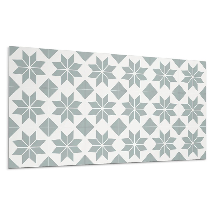 Öntapadó dekoratív panel, Wallfluent, Virágmotívumok geometrikus stílusban, Szürke, 100x50 cm, 010310540010000057113