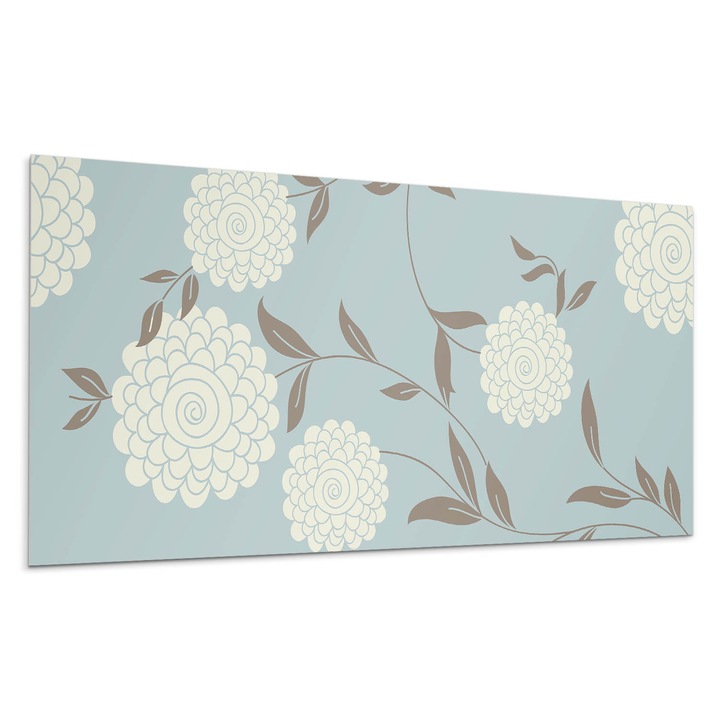 Dekoratív vinil panel, Wallfluent, Virág motívum zöld levelekkel, Türkiz, 120x60 cm, 010310540040000057235