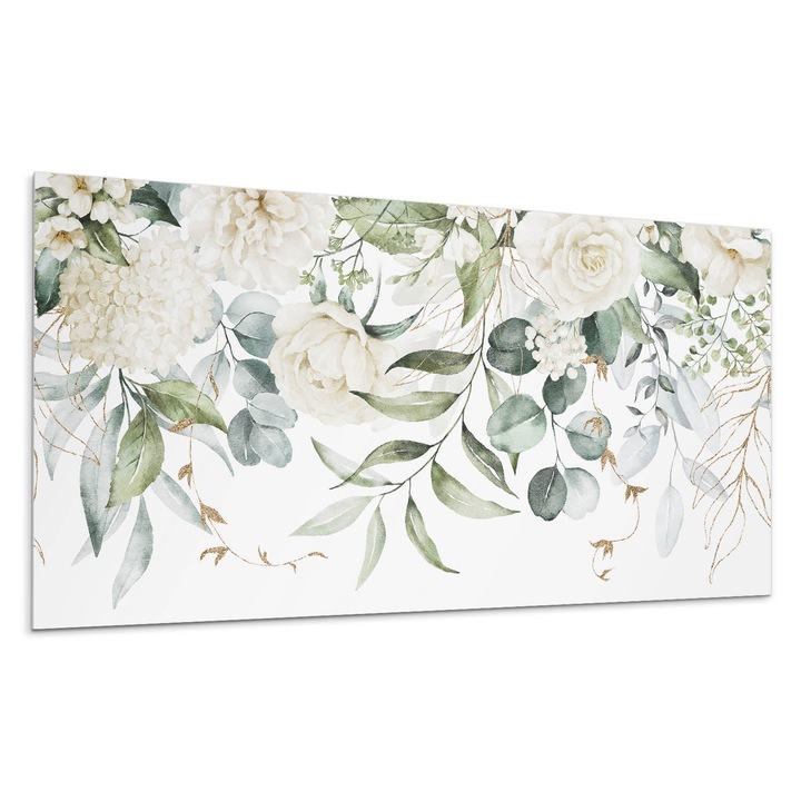 Panou decorativ autoadeziv, Wallfluent, Model floral cu frunze, Alb, 120x60, 010310540040000088307