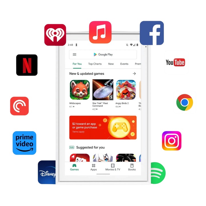 INNOVIO стенен Android 14 таблет – 23,8” IPS Full HD екран, Google Play, Wi-Fi 6, 4 GB RAM, 32 GB съхранение, YouTube, фоторамка, цвят на рамката бял