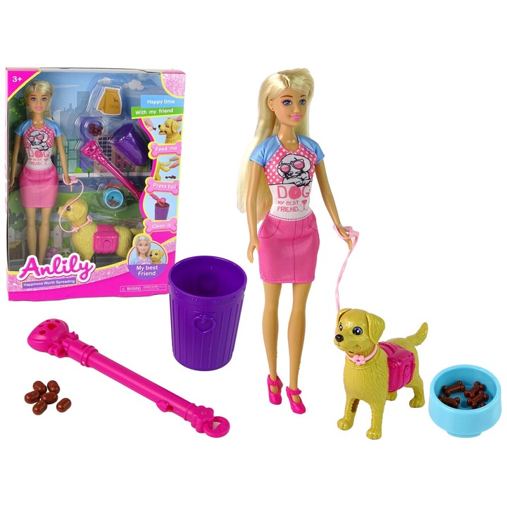 Set papusi cu catel si hrana, Anlily, 30x9x5cm, 11x13x5cm