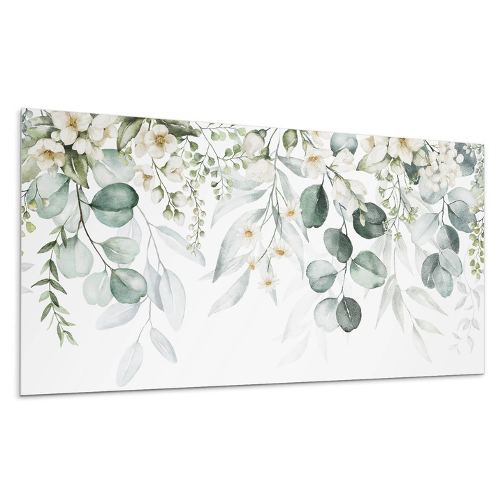 Dekoratív vinil panel, Wallfluent, Leveles virágmotívumok, Szürke, 120x60 cm, 010310540040000088310