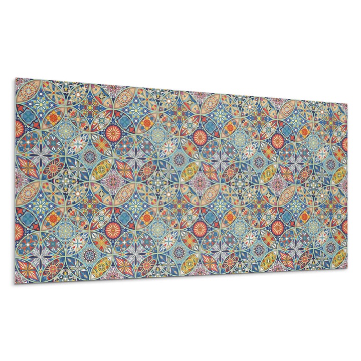 Panou decorativ autoadeziv, Wallfluent, Modele de mozaic in simetrie, Albastru, 100x50, 010310540010000276177