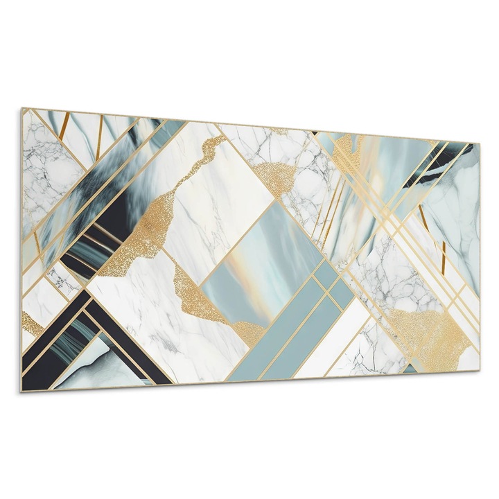 Panou vinil decorativ, Wallfluent, Geometria modelelor de marmura, Turcoaz, 10x40x20, 010310540020000279394