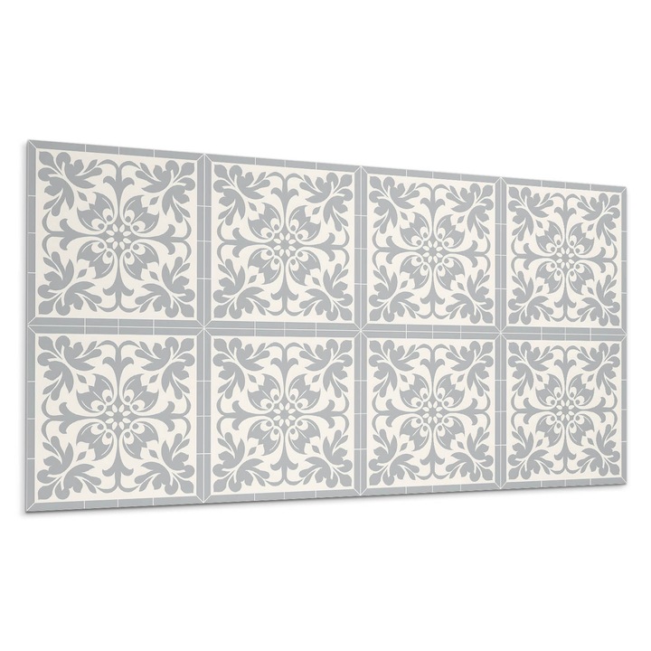 Öntapadó dekoratív panel, Wallfluent, Növényi motívum a csempéken, Fekete, 120x60 cm, 010310540040000276197