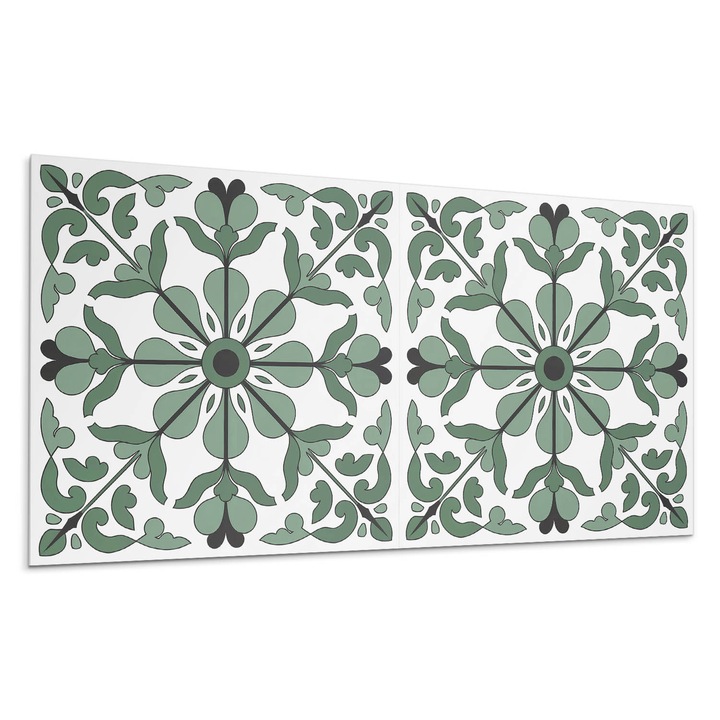 Öntapadó dekoratív panel, Wallfluent, Növényi minta szimmetriával, Zöld, 10x40x20 cm, 010310540020000282916