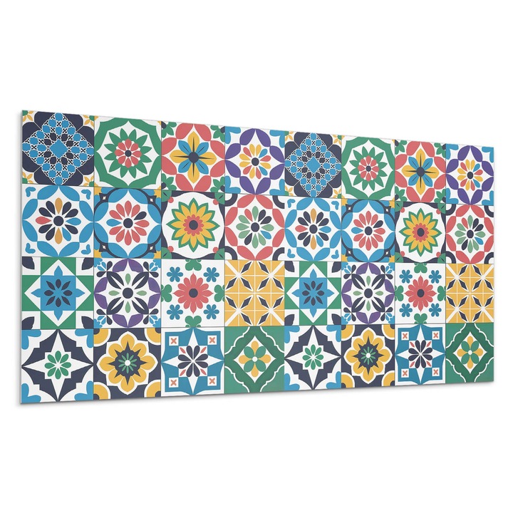 Öntapadó dekoratív panel, Wallfluent, Mozaik rácsok grafikus stílusban, Zöld, 100x50 cm, 010310540010000282949