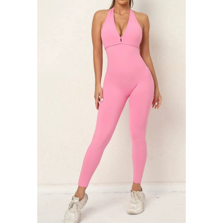 Salopeta fitness dama cu spate gol, SculptraX Jumpsuit, Roz 957