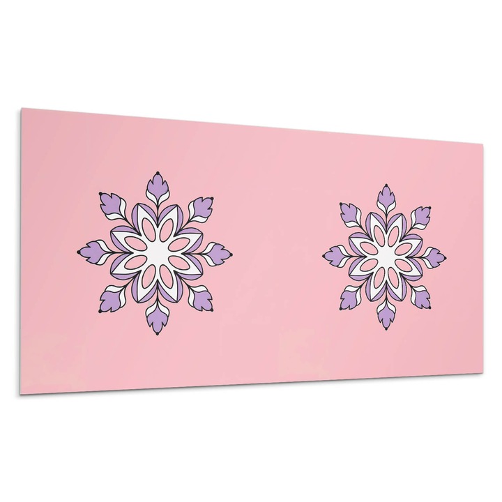 Dekoratív vinil panel, Wallfluent, Virágos mandala harmonikus formákban, Piros, 100x50 cm, 010310540010000282993