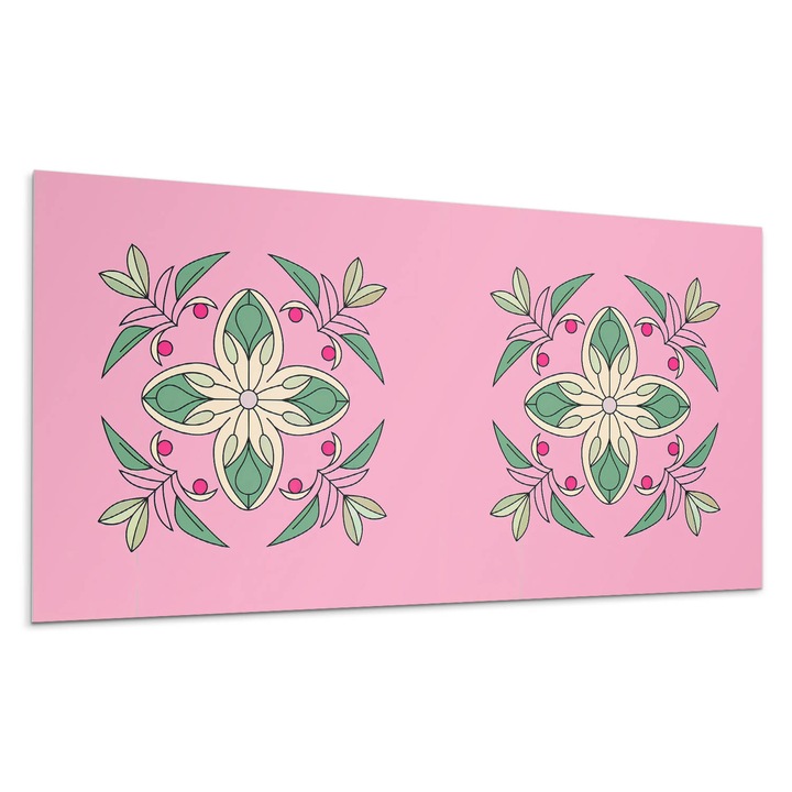 Dekoratív vinil panel, Wallfluent, Virág motívumok zöld levelekkel, Zöld, 100x50 cm, 010310540010000282991