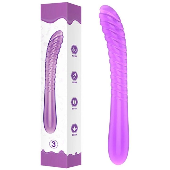 Dildo din silicon, cu multiple striatii, pentru amplificarea placerii, Mov, TOY389B-11