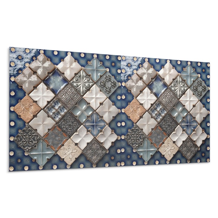 Panou vinil decorativ, Wallfluent, Model de mozaic de faianta, Gri, 120x60, 010310540040000283033