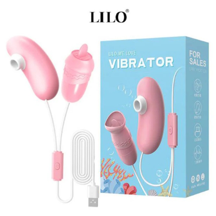 Vibrator dual, tip Ou cu accesoriu tip limba si model cu suctiune/aspiratie, Roz TOY370-5