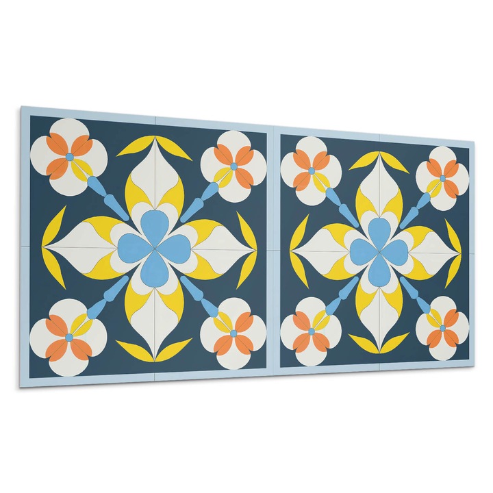 Panou vinil decorativ, Wallfluent, Model floral pe fundal, Albastru, 10x40x20, 010310540020000283093