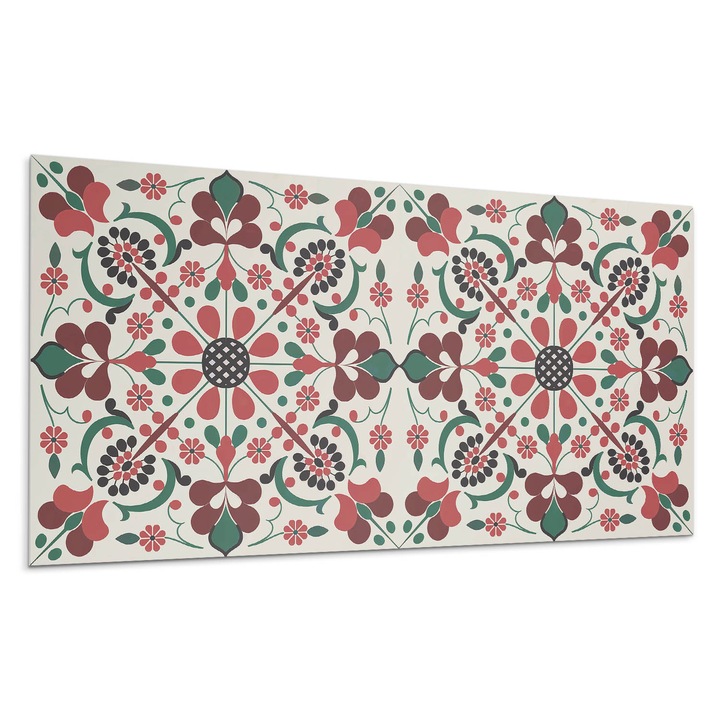 Öntapadó dekoratív panel, Wallfluent, Virágos harmónia szimmetrikus stílusban, Kék, 100x50 cm, 010310540010000282990