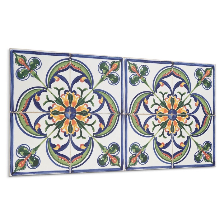 Dekoratív vinil panel, Wallfluent, Virágos motívum a csempén, Kék, 100x50 cm, 010310540010000283074