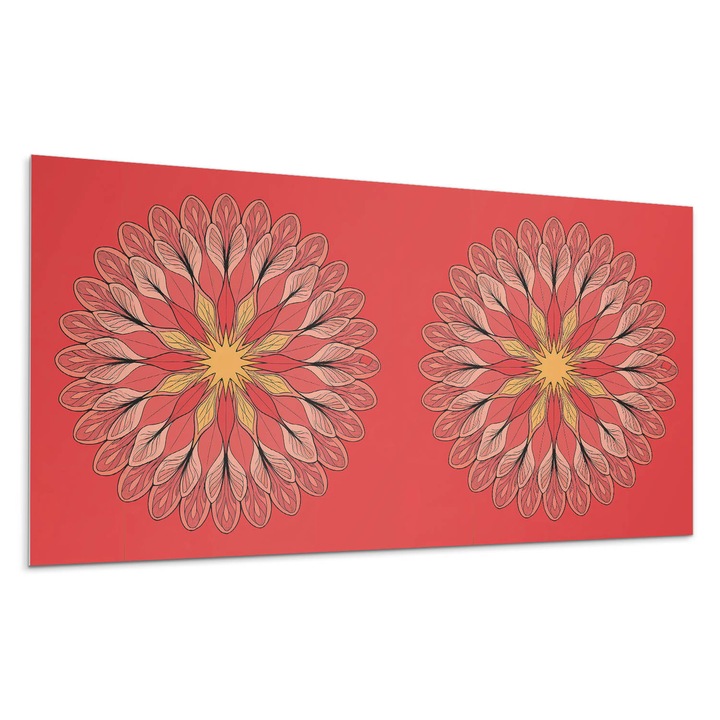 Panou vinil decorativ, Wallfluent, Model de mandala floral, Rosu, 10x40x20, 010310540020000283007