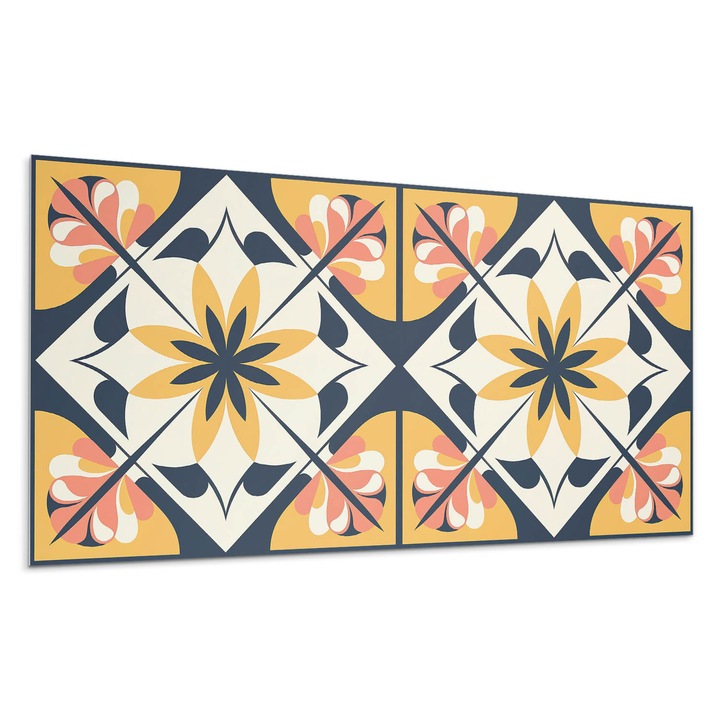 Öntapadó dekoratív panel, Wallfluent, Gyémánt formájú virágmotívum, Narancssárga, 100x50 cm, 010310540010000283095