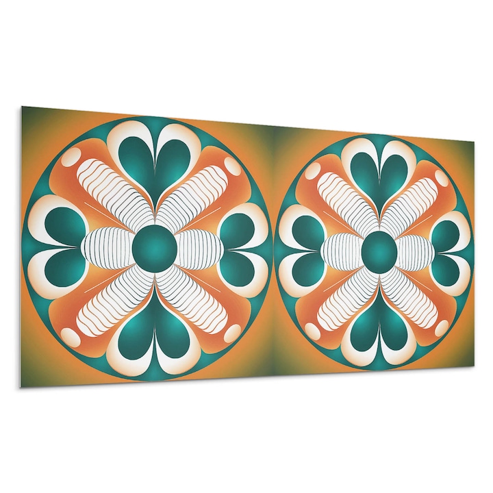 Dekoratív vinil panel, Wallfluent, Virágmotívum szimmetrikus elrendezésben, Krémszín, 120x60 cm, 010310540040000283167