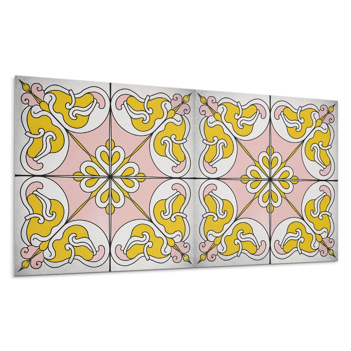 Panou decorativ autoadeziv, Wallfluent, Model floral in gresie, Galben, 10x40x20, 010310540020000283178