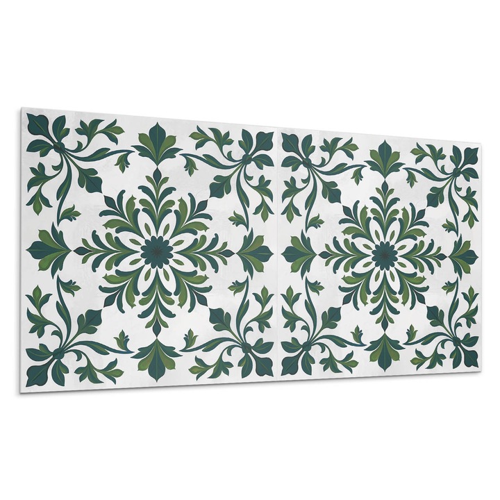 Dekoratív vinil panel, Wallfluent, Virágmintás dekoratív részletekkel, Zöld, 120x60 cm, 010310540040000283068
