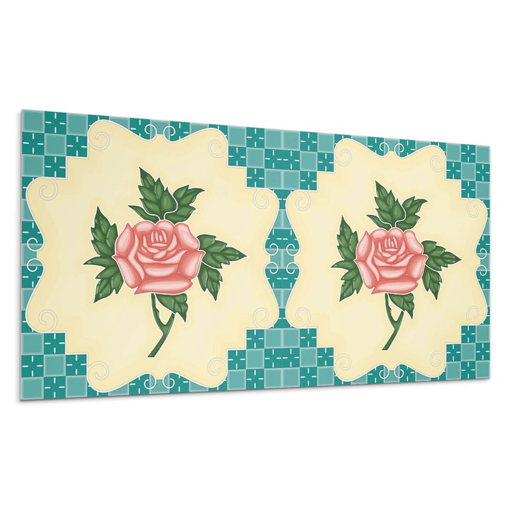 Öntapadó dekoratív panel, Wallfluent, Rózsa virág elrendezése, Kék, 100x50 cm, 010310540010000283283