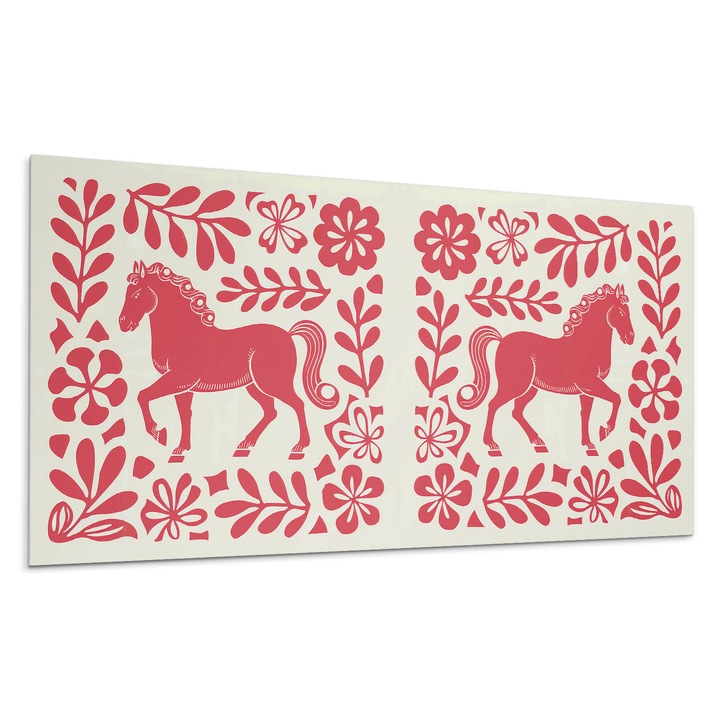 Öntapadó dekoratív panel, Wallfluent, Etnikai ló növényzettel körülvéve, Türkiz, 120x60 cm, 010310540040000283168