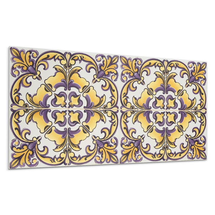 Dekoratív vinil panel, Wallfluent, Kerámia ihlette virágmotívum, Türkiz, 120x60 cm, 010310540040000283175