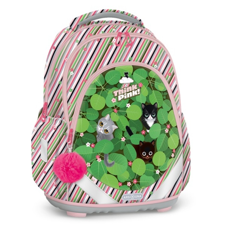 Ученическа раница Ars Una Cat Anatomy, Think Pink Leaves