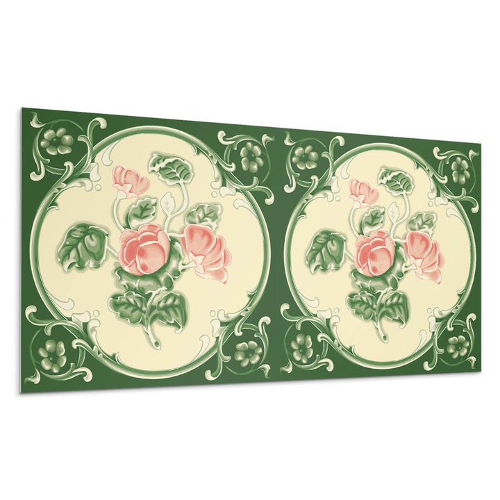 Öntapadó dekoratív panel, Wallfluent, Virágmintás levelekkel, Zöld, 10x40x20 cm, 010310540020000283284