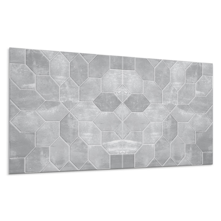 Panou vinil decorativ, Wallfluent, Model hexagonal in mozaic, Gri, 100x50, 010310540010000283200