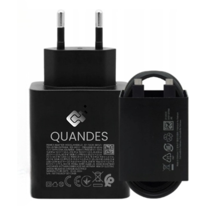 incarcator retea compatibil cu Samsung Super Fast Charger Adapter Duo 50W, 2 x USB Type-C, cablu Type-C - Type-C (5A) 1,8m inclus