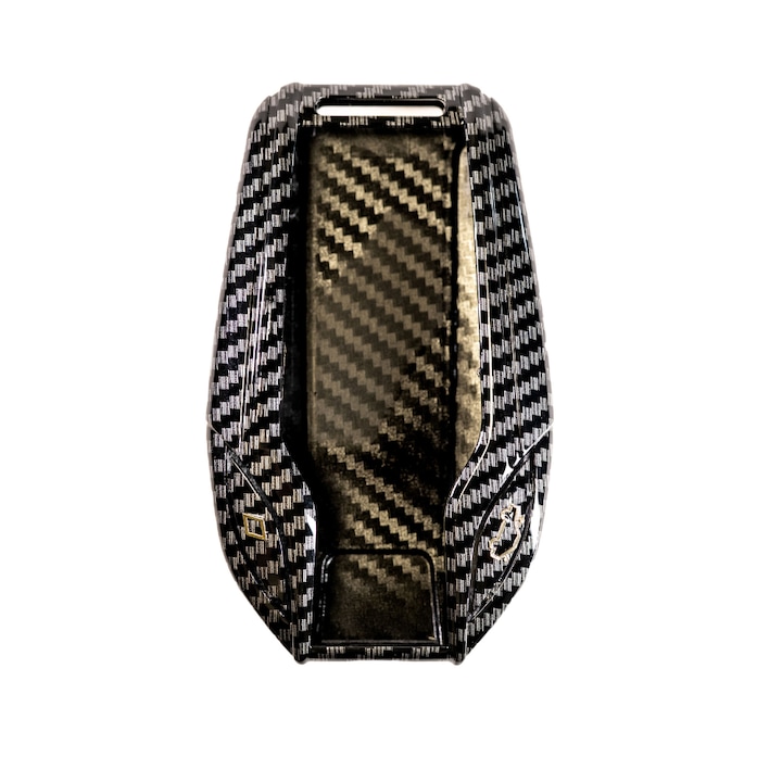 Carcasa de protectie pentru cheie smart BMW compatibila cu Seria 5, 6, 7, 8, X5, X6, X7, Aspect Carbon, husa smart key display LUVLU™