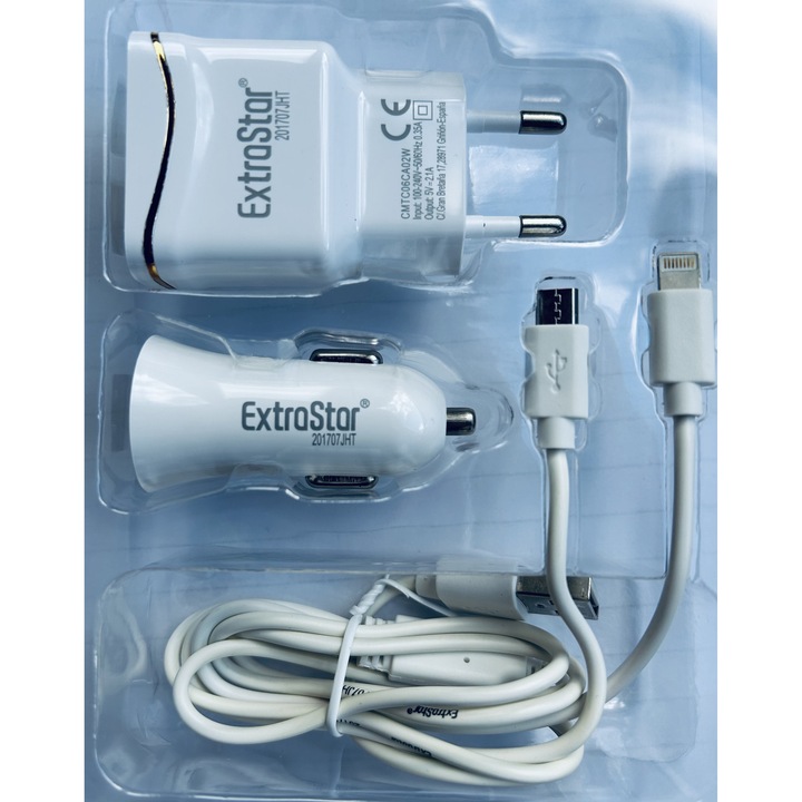 Autós és otthoni töltő 2x1USB, 2.1A, Micro USB kábellel, univerzális