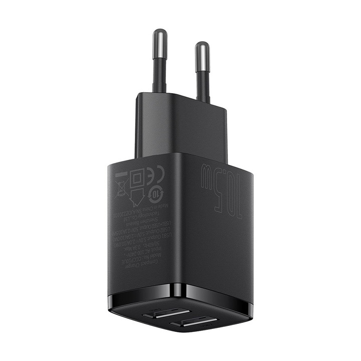 Incarcator priza Wall Charger (CCXJ010201) 2 x USB, 10.5W, 5V/ 2A, Polycarbonate Negru