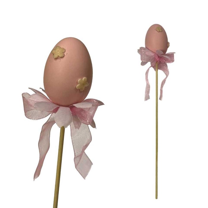 Decor de Paste realizat manual: Ou decorativ roz cu funda care poate fi infipt in pamant 26cm