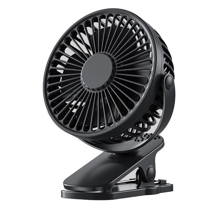 Ventilator portabil cu clema, negru, dimensiuni mici, utilizare USB, ajustabil 360°