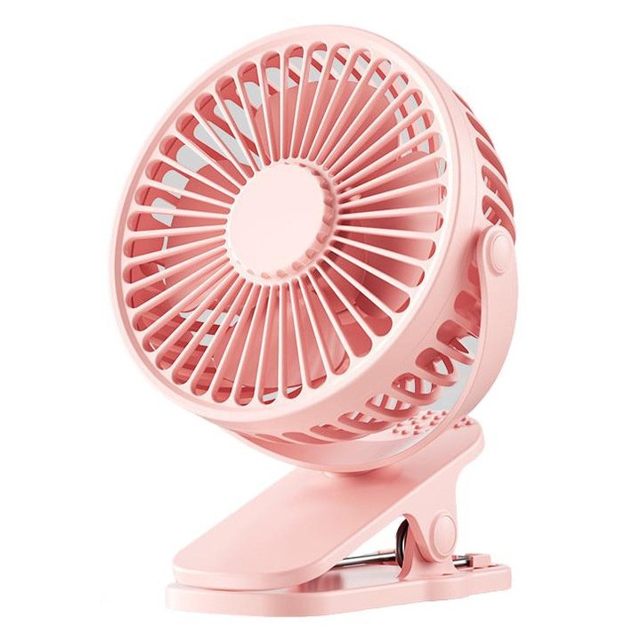 Ventilator portabil mini cu clema, USB, roz, ajustabil 360°, pentru birou si dormitor
