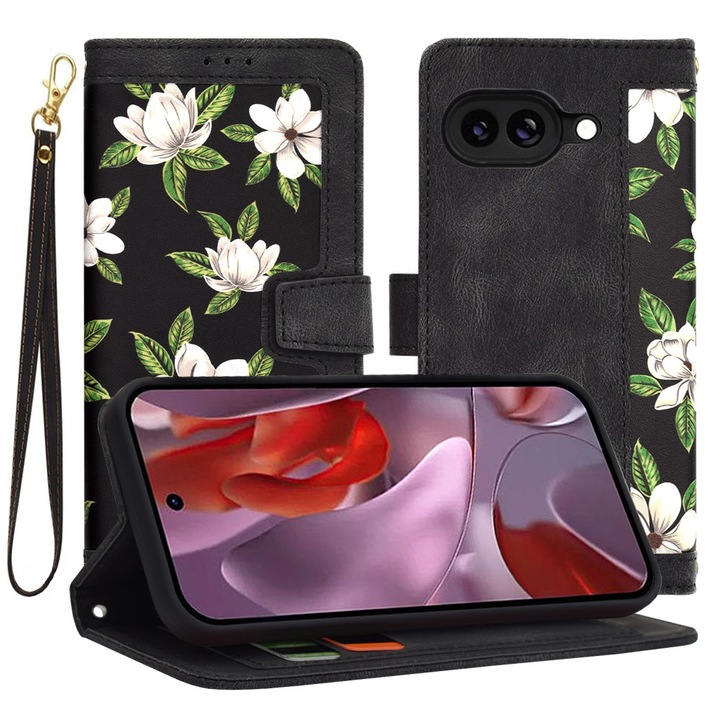 Husa tip carte pentru Google Pixel 9a, inchidere magnetica, Accesorio Flip Craft, Flowers of the Dawn