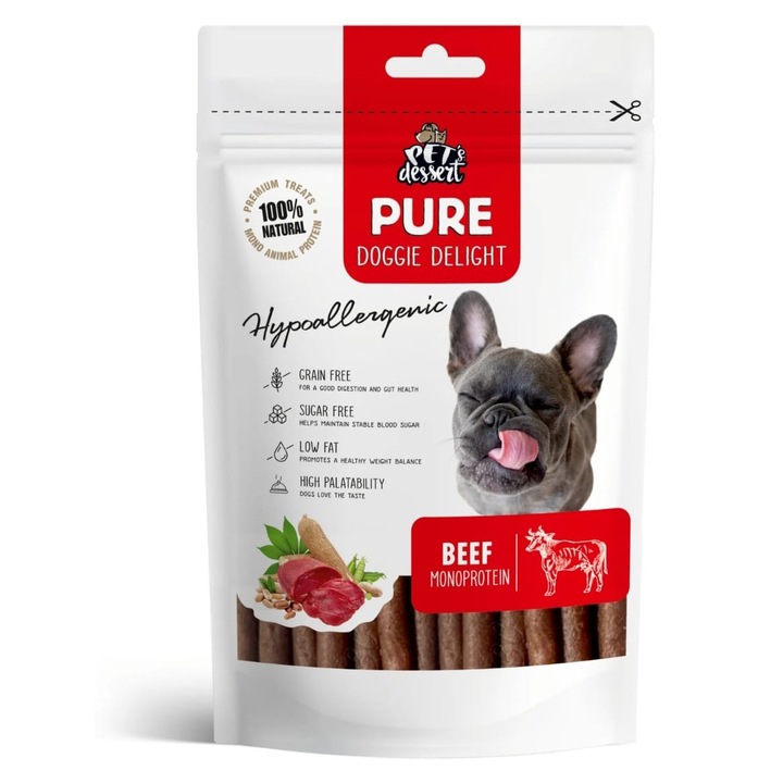 Recompense pentru caini Pet's Dessert Beef Monoprotein Hypo, 80G